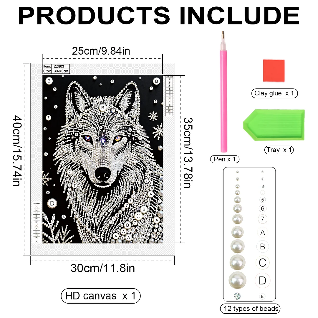 Wolf DIY Pearl Painting Kit for Adults Home Wall Decor 30x40cm Without Frame