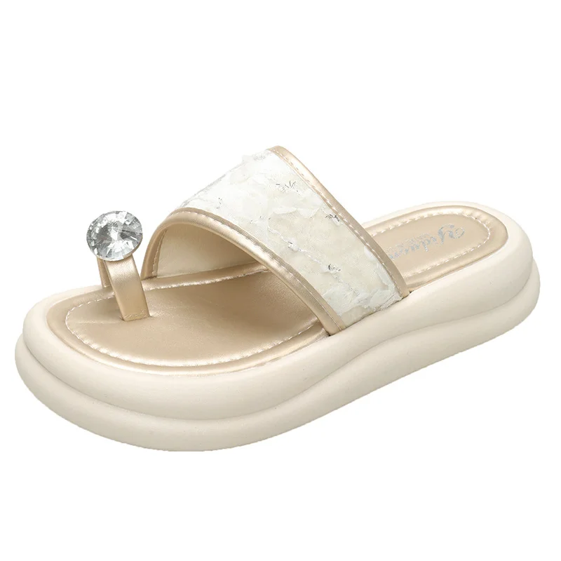 Yyvonne Fashion Comfortable One-Word Drag Woman 2025 Summer New Thick Bottom Height Clamp Slippers Women Wear Cold Drag Tide