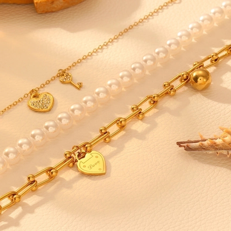 Elegant Heart Shape Titanium Steel 18K Gold Plated Paperclip Chain Cable Chain Bracelets In Bulk