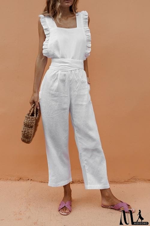 MidiSono - Bow Ruffled Backless Jumpsuit