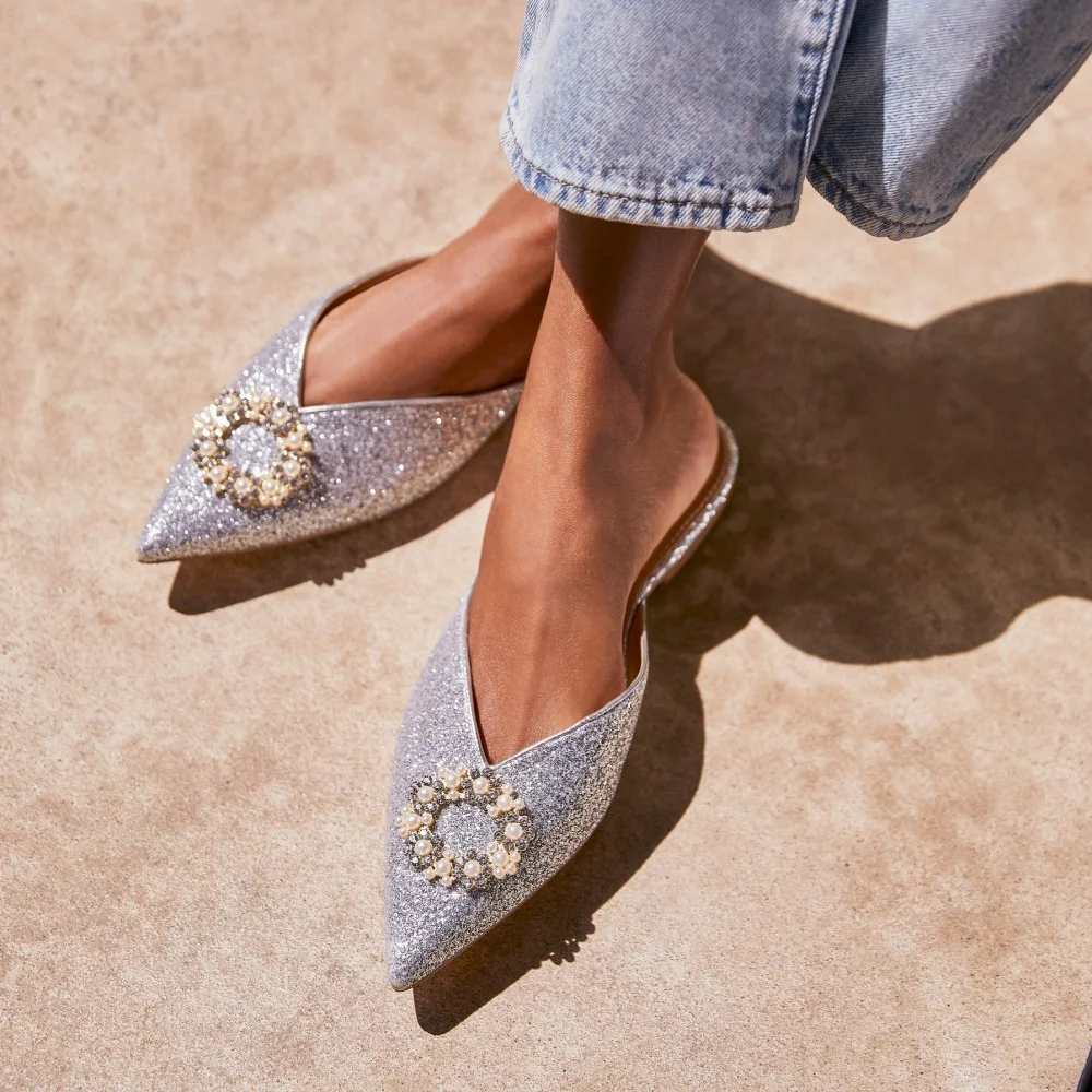 Rhinestone cheap flat mules