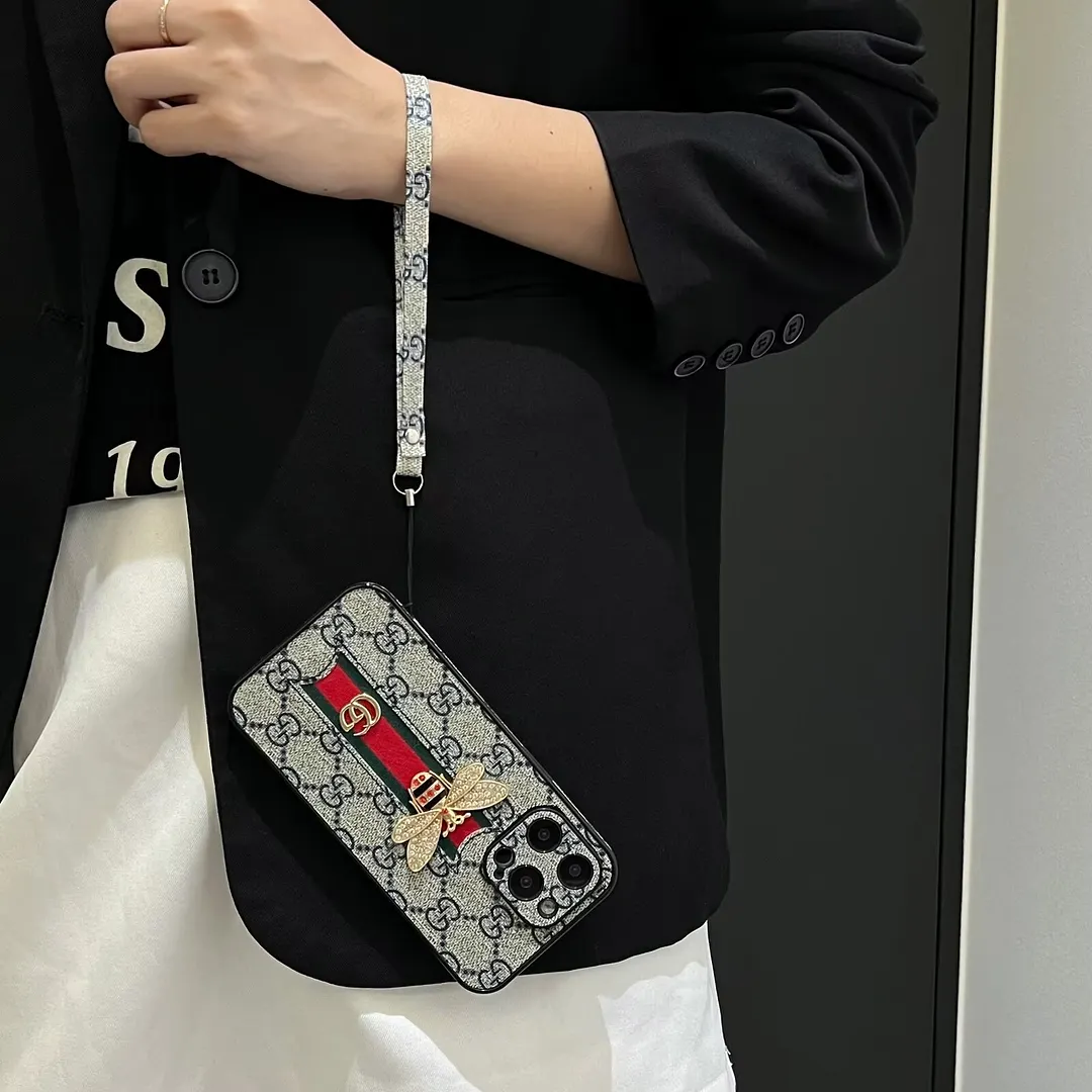 Gucci Bee Diamond Ophidia GG Leather New Apple iPhone Case
