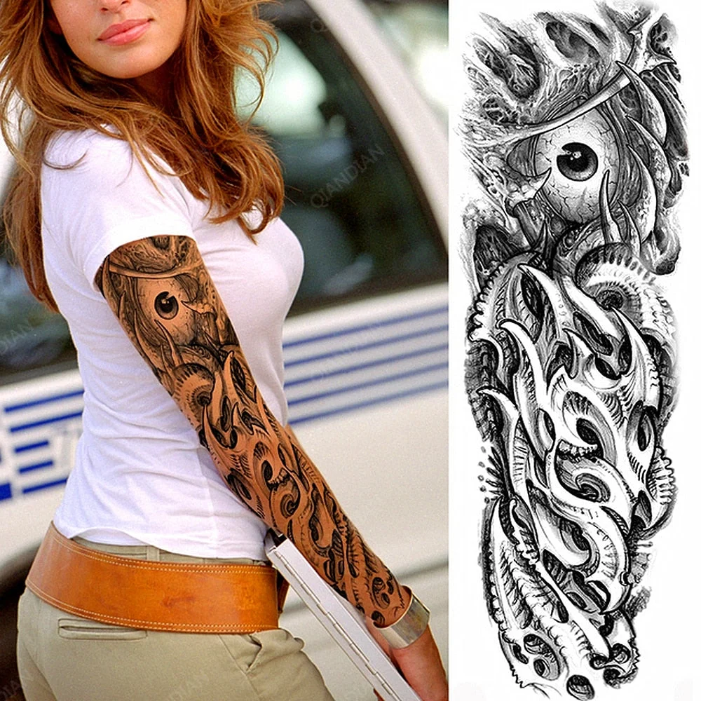 Large Arm Sleeve Tattoo Rose Lion Wolf Waterproof Temporary Tatto Sticker Flower Clock Waist Leg Body Art Full Fake Tatoo Women