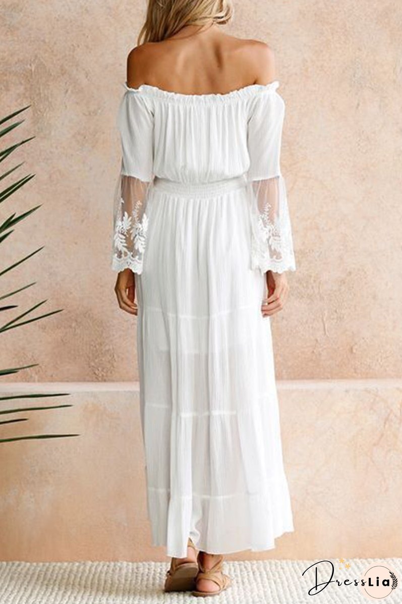 Fashion Elegant Solid Lace Split Joint Off the Shoulder A Line Dresses