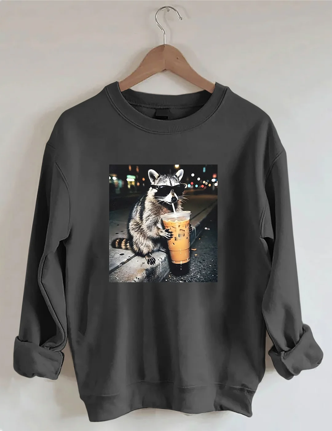 Funny Raccoon Drinking Iced Coffee Sweatshirt