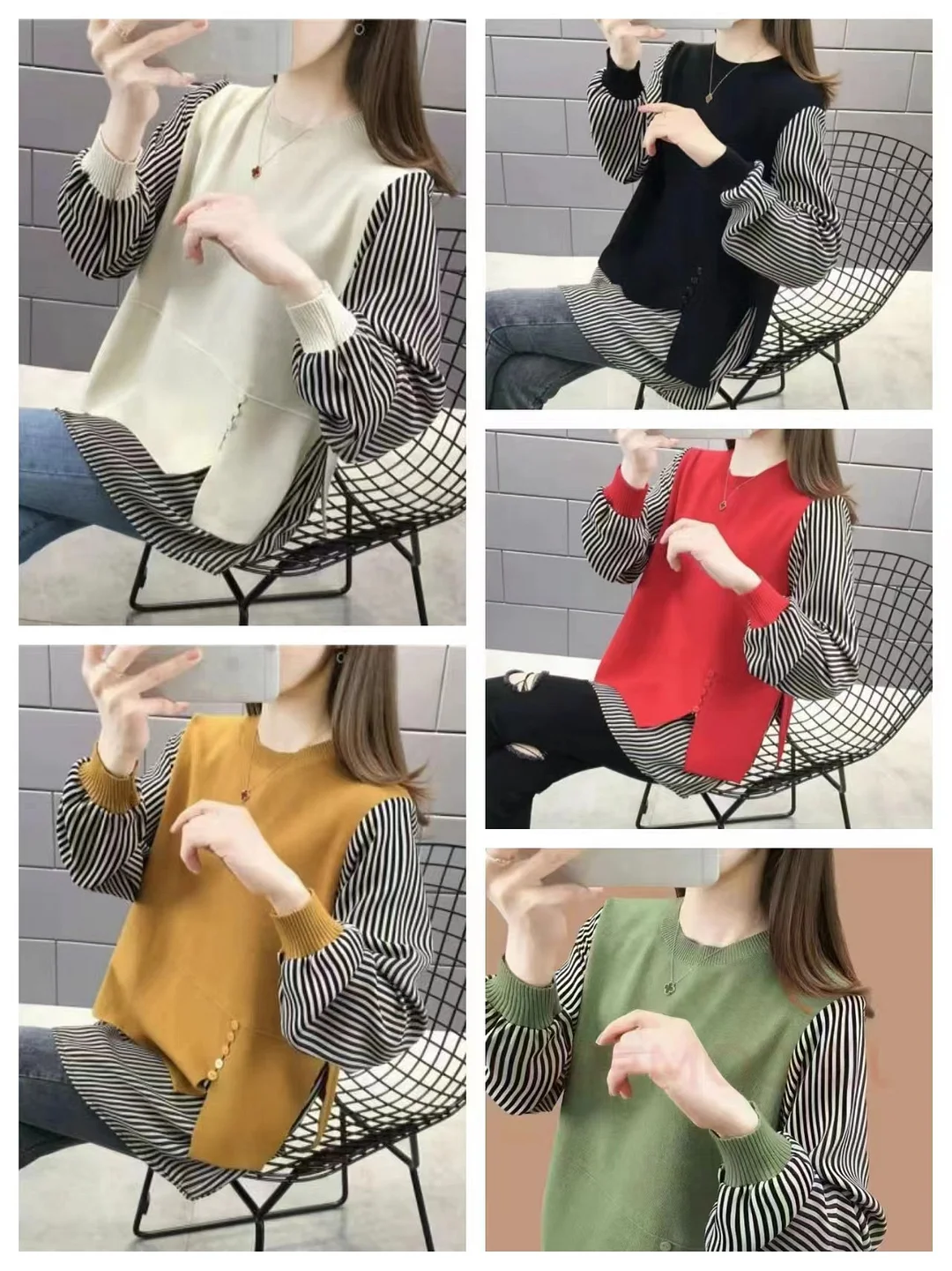 Churchf Churchf Dress 2024 New Loose Coat Sweater Knit Bottom Shirt Jacket Korean Version Fake Two Sets Of Women's Hoodie