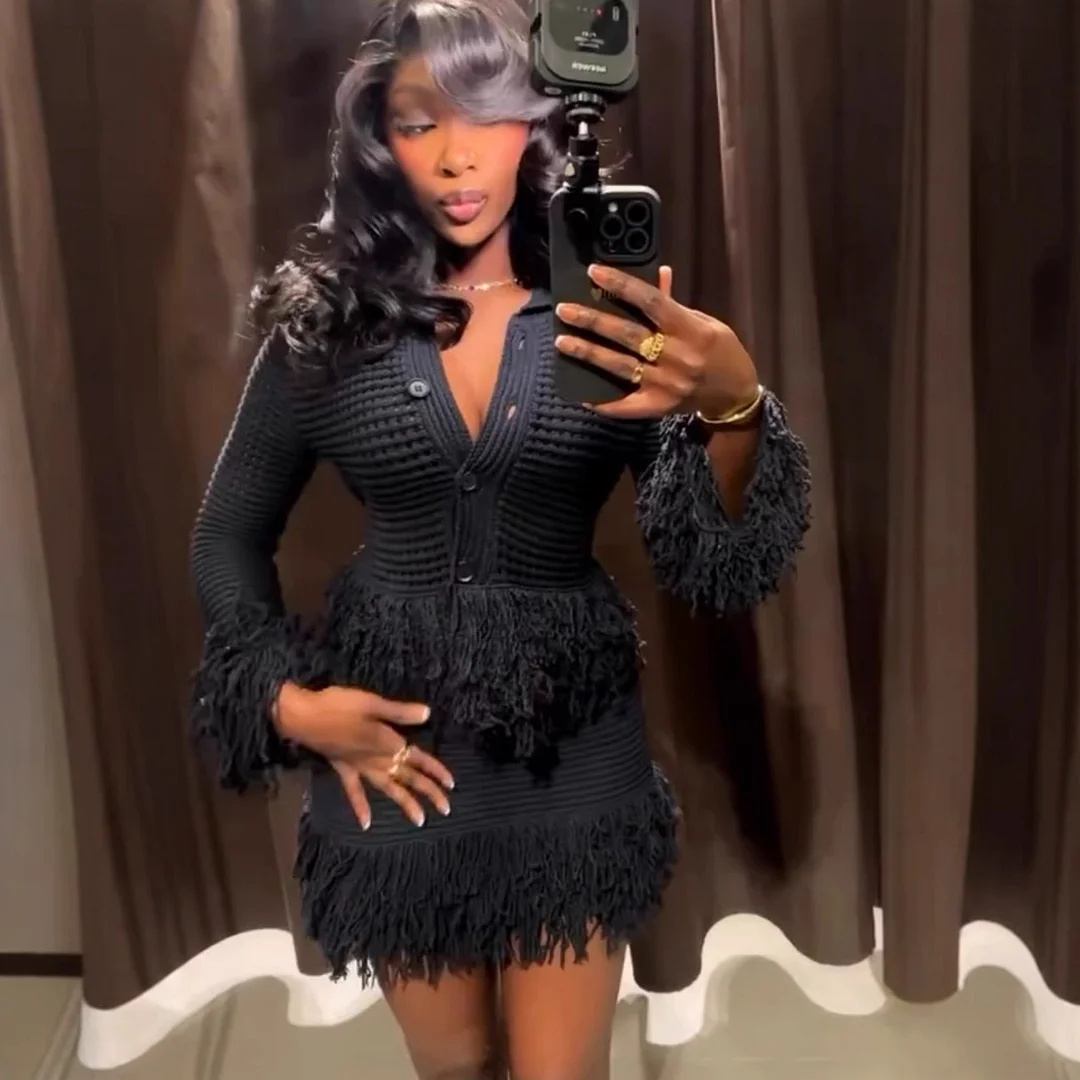 Nigikala Nigikala For Women's Clothing INS Explosive Fashion Tuxedo Knitted Shirt + Half-Dress Suit