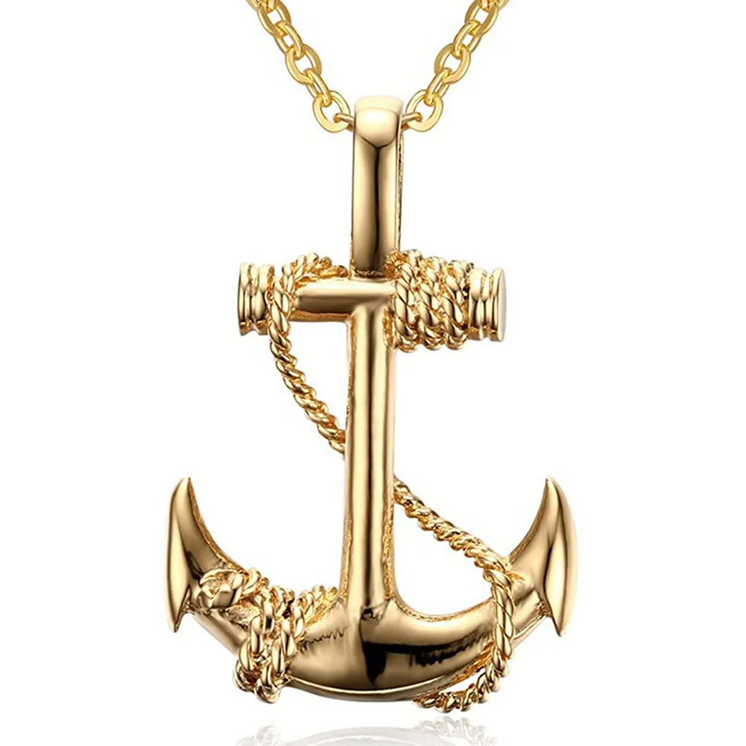 JAJAFOOK Mens Womens Vintage Gold Plated Stainless Steel Anchor Charm Pendant Necklace