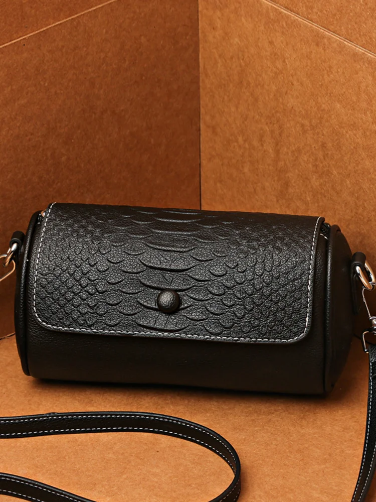 Unique Embossed Flap Cylinder Crossbody Bag