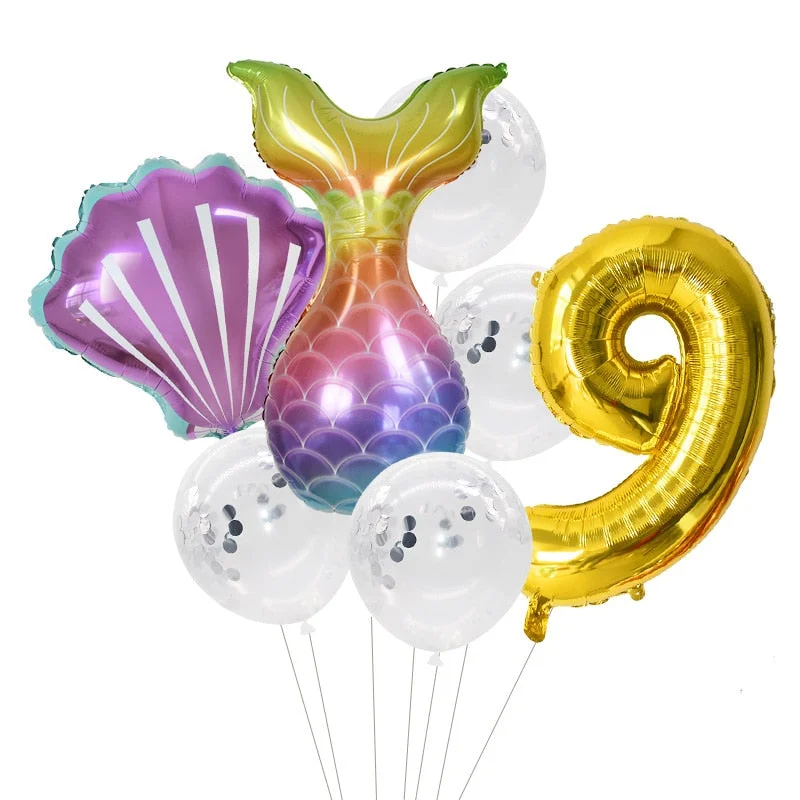 Little Mermaid Party Balloons 32inch Number Foil Balloon Kids Birthday Party Decoration Supplies Baby Shower Decor Helium Globos