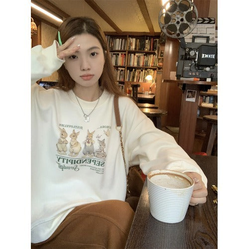 christmas outfit OLCooL Aesthetic Rabbit Print Oversized Sweatshirt olcool