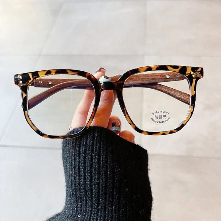 Women Oversized Myopia Glasses Lady Men Large Frame Near Sight Eyeglasses Luxury Wooden Anti-blue Eyewear 0 To -4.0