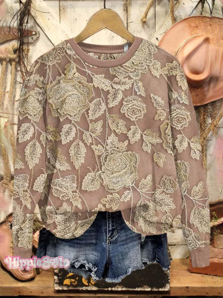 Vintage Lovely Floral Pattern Art Print Casual Sweatshirt Multicolor / S
