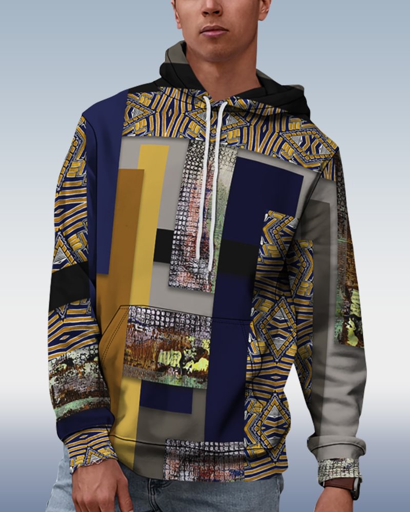 Men's Geometric Colorblock Hoodie 046