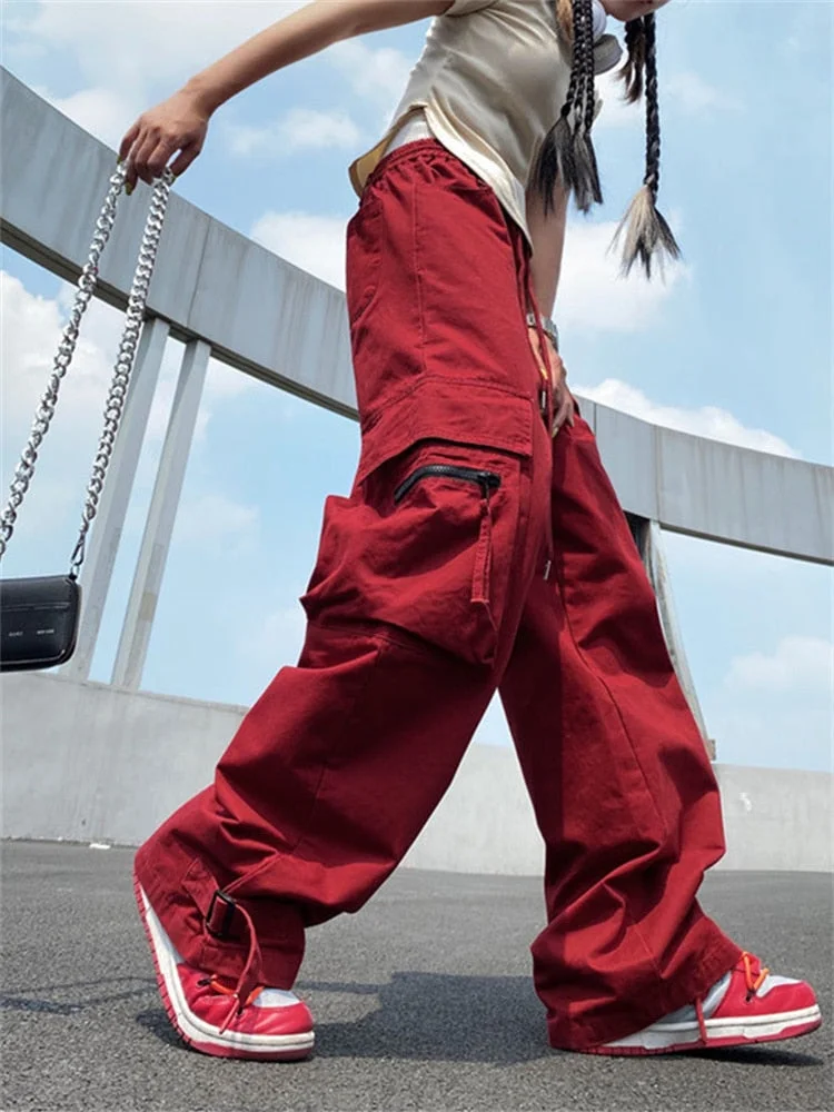 Hip Hop Solid Color Elastic Waist Wide Leg Trousers