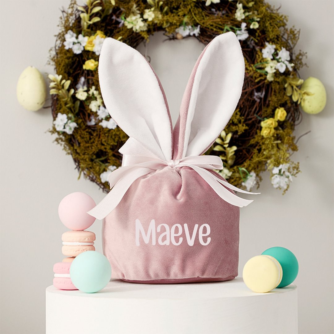 Personalized Name Easter Bunny Velvet Basket 