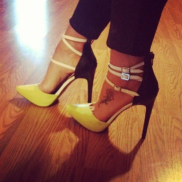Yellow and Black Closed Toe Sandals Stiletto Heel Shoes with Buckles |FSJ Shoes