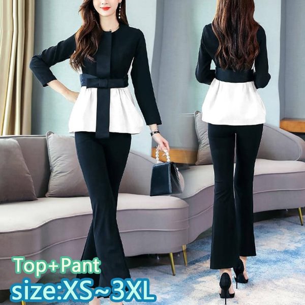 Spring Korean Elegant Black And White Patchwork 2 Piece Set Women Fashion Womens Outfits Plus Size Clothing - Shop Trendy Women's Fashion | TeeYours