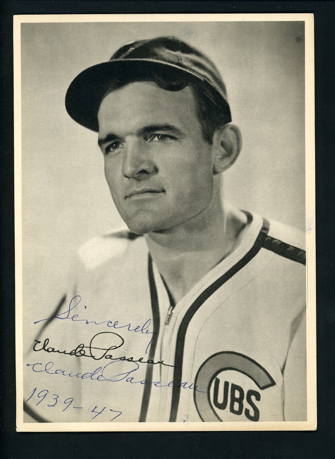 Claude Passeau Signed Autographed Vintage 6 1/2 x 9 Photo Poster painting Premium Chicago Cubs