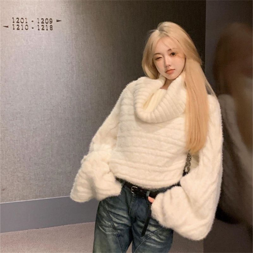 Chatztokens Women's Sweaters Slash Neck Knitted Pullover Sweet Girls Autumn Winter New Clothing Loose Knitwear Female Long Sleeve Pullovers