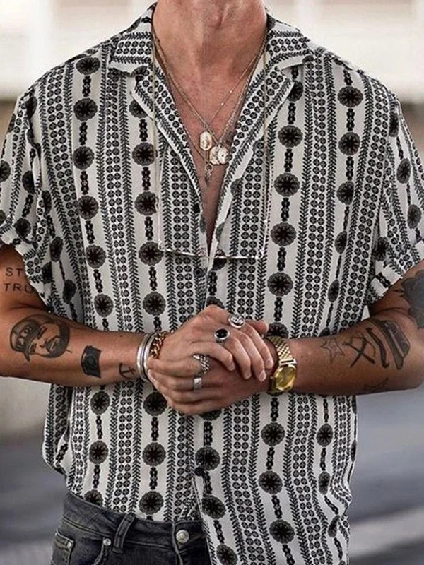 Men's Retro Graphic Print Beach Hawaiian Casual Short Sleeve Shirt