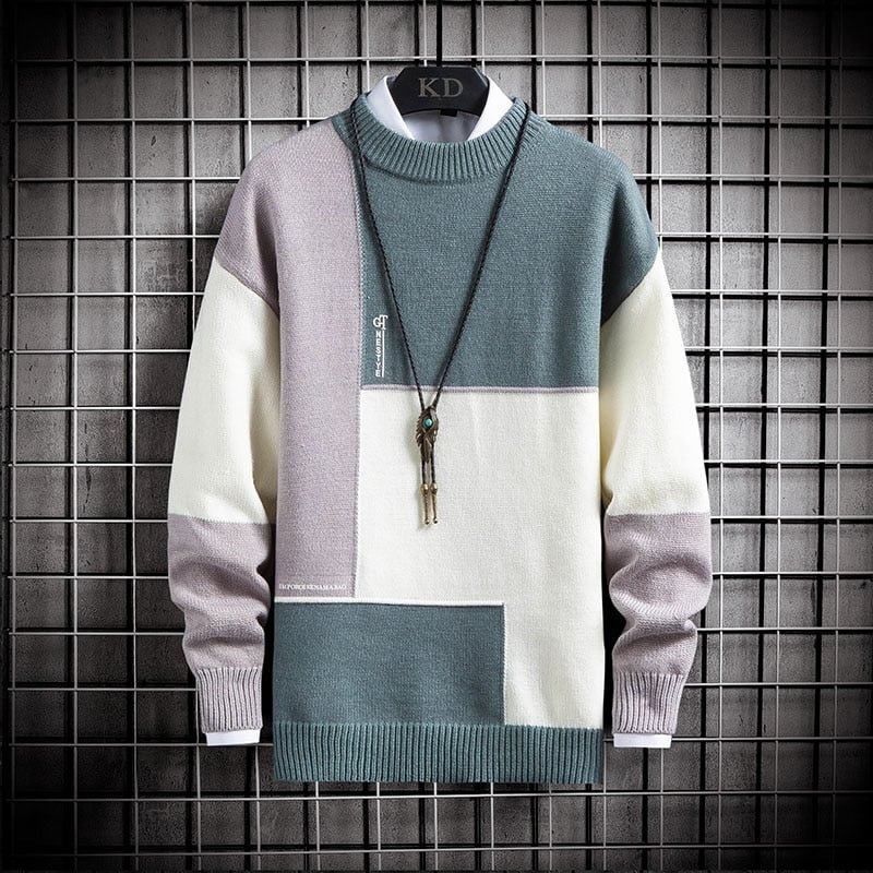 2021 Spring Autumn Patchwork Jumper Mens Sweater Winter Clothes Mens Sweaters Pullover Men's Jumpers Korean Clothes M-5XL