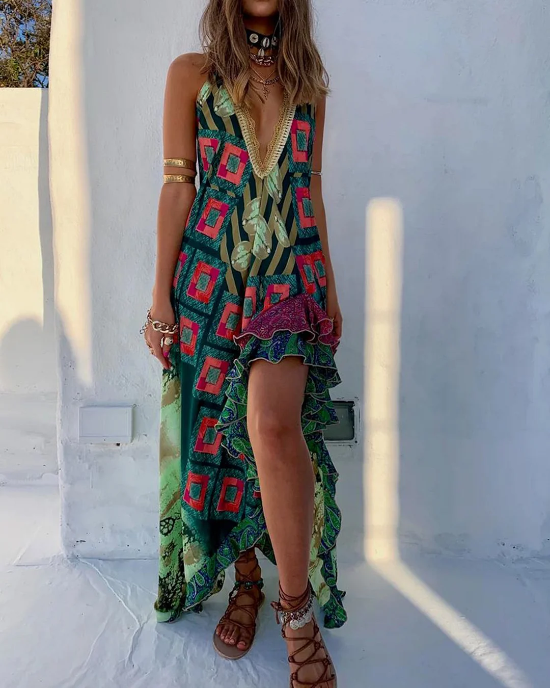 Bohemian Vacation Printed Dress  7202