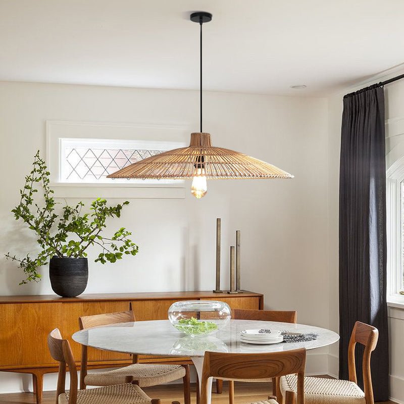 Triangular Rattan Pendant Light Hanging Lampshade For Dining Room