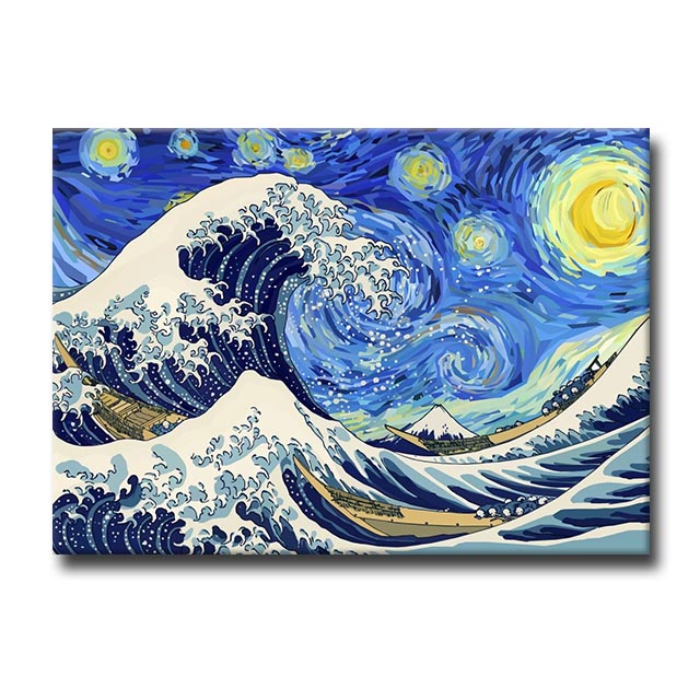 Cotton Tshirt The Great Wave of Kanagawa Canvas Paintings Japanese Famous Landscape Posters Wall Art Hanging Pictures Modern Home Decoration t -shirt Tee