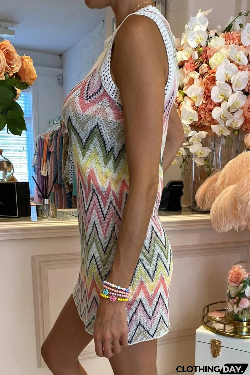 Colorful Chevron Print Sleeveless Knit Dress