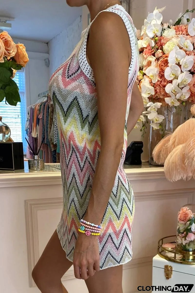 Colorful Chevron Print Sleeveless Knit Dress