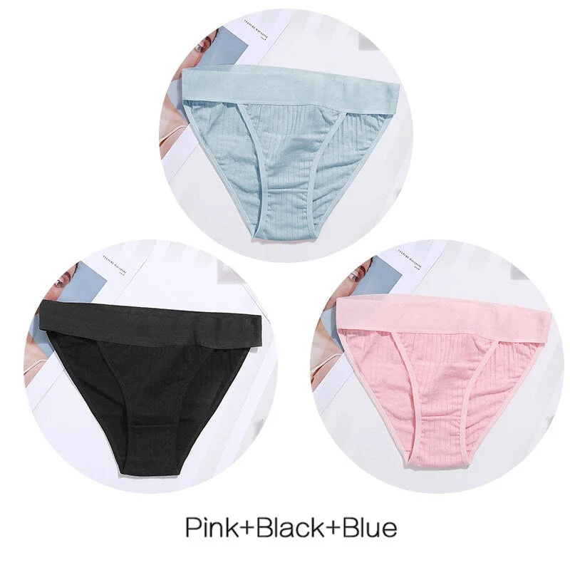 FINETOO 3Pcs/set Panties Women Cotton Underwear Female Sexy Lingerie Ladies Casual Brief Women Striped Underpants Intimates M-XL