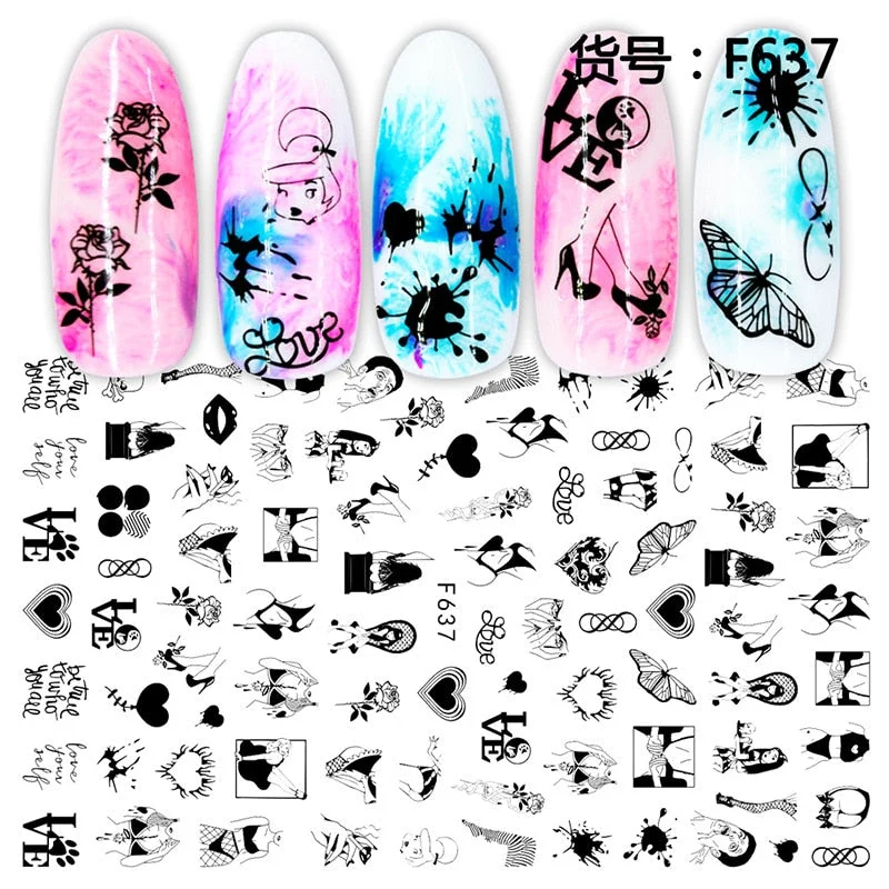1pc 3D Nail Sticker Sexy Girls Leaves Letter Design Nail Art Decorations Cool Slider Manicure Accessories DIY Tips-Nail Inspo