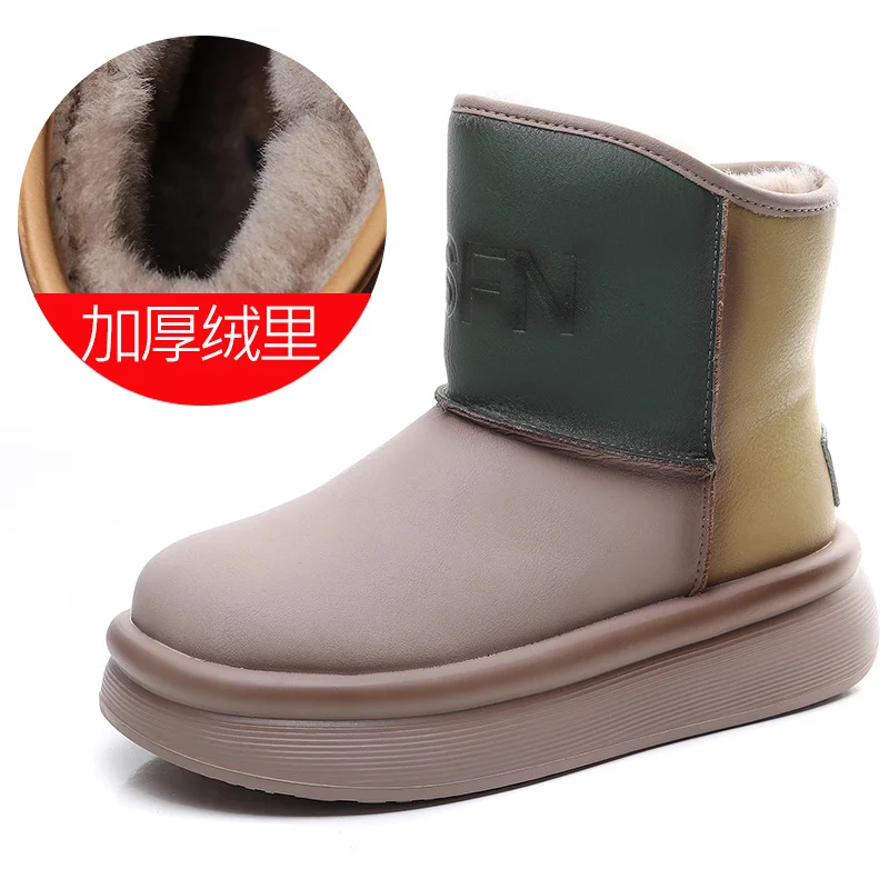 Yyvonne Warm Snow Boots Winter Color High-Skin High-Sleeve Thick-Sleeled Cotton Shoe Sleeve Flat Leather Boots Leisure