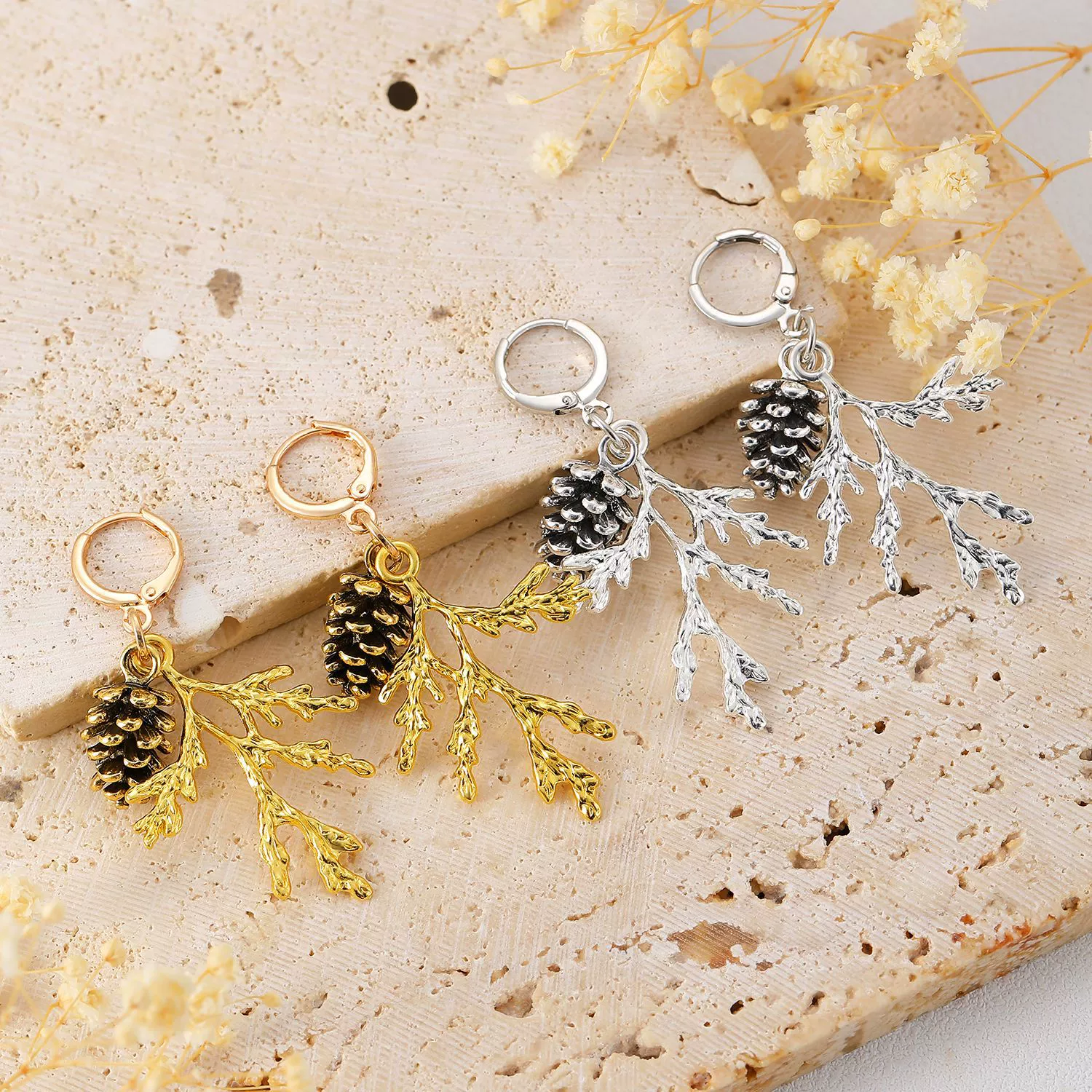 Twig and Pinecone Earrings