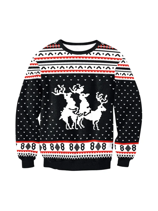 pullover sweater women santa elk long sleeve round neck loose top Flusfy