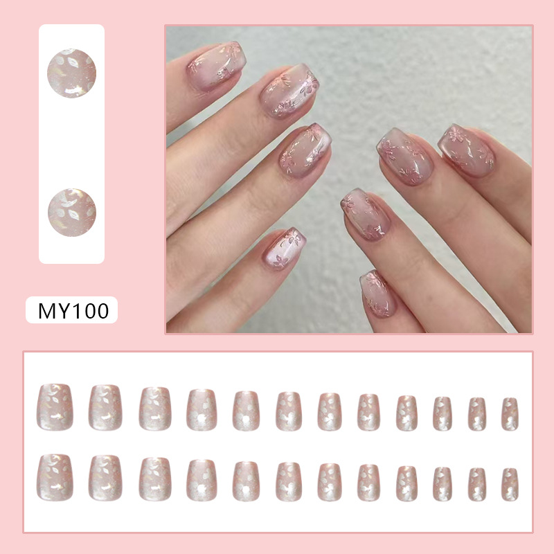 Wendeku Camellia Press On Nails – Pink Gradient Glossy Simple Nails  