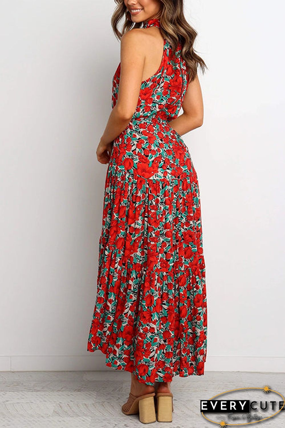 Print Belted Sleevelss Maxi Dress