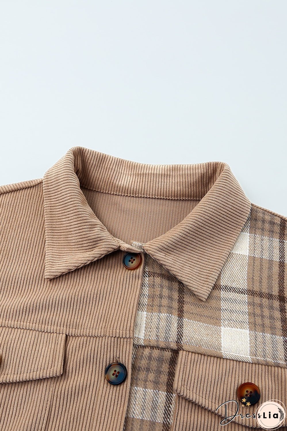 Plaid Corduroy Dropped Shoulder Jacket