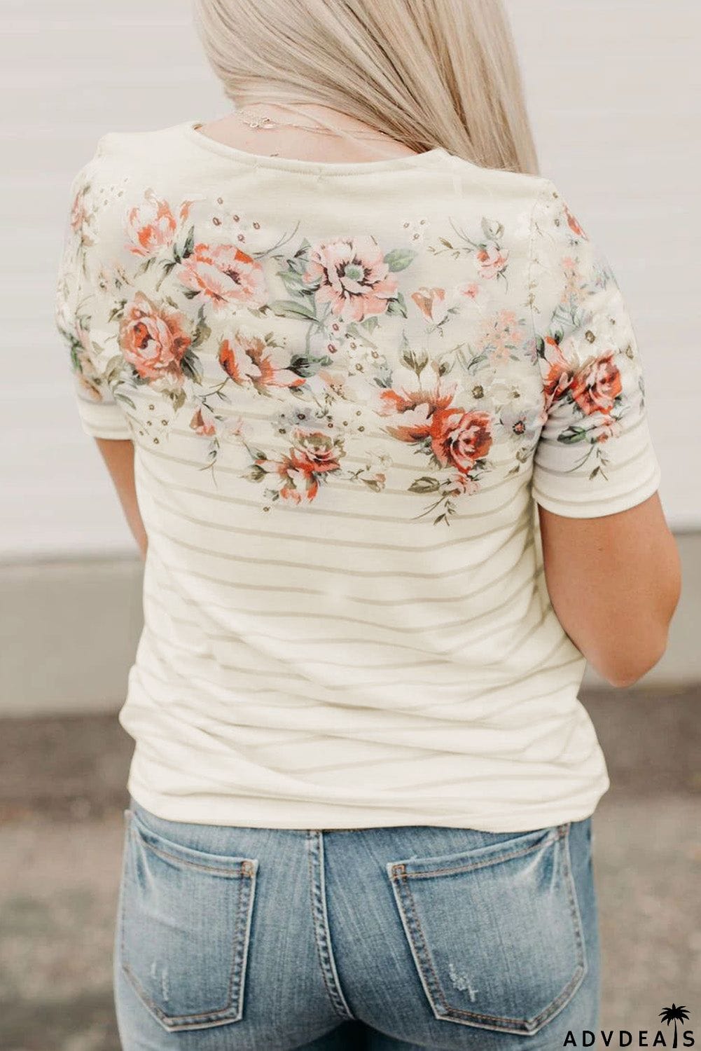 Spring Vibe Floral & Stripe Tee