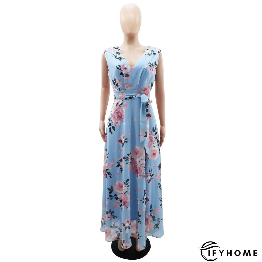 Elegant Chiffon Sleeveless Summer Print Slit Dress | IFYHOME