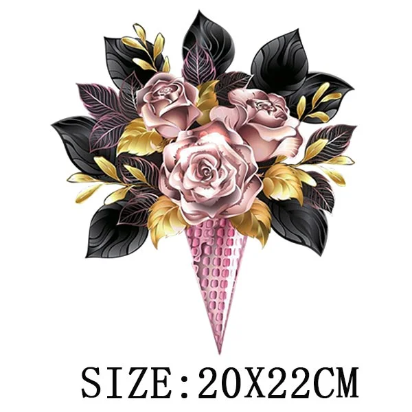 Beautiful Flowers Thermal Sticker On T-shirt DIY Washable Iron On Transfer For Clothing Funny Design Patches On Clothes Applique