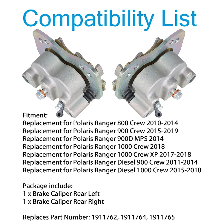 Silscvtt Rear Left and Right Brake Calipers with Pads Replacement for Polaris Ranger 800 900 1000 Ranger Diesel 900 1000 XP Crew 1911764 1911762 1911765 2011-2019