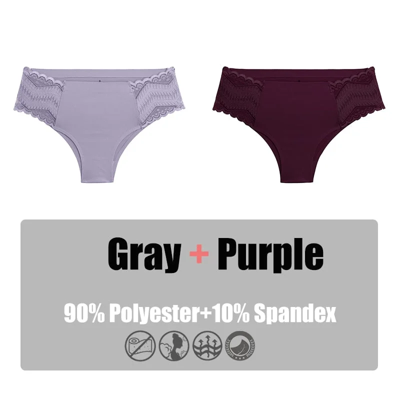 2PCS/Set Women Panties Lace Underwear Briefs Seamless Panties Sexy Lingerie for Female Intimates Underpants Floral Lace Pantys