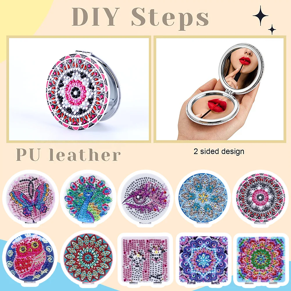 DIY Mandala Diamond Painting Makeup Compact Mirror Portable Folding Purse Mirror