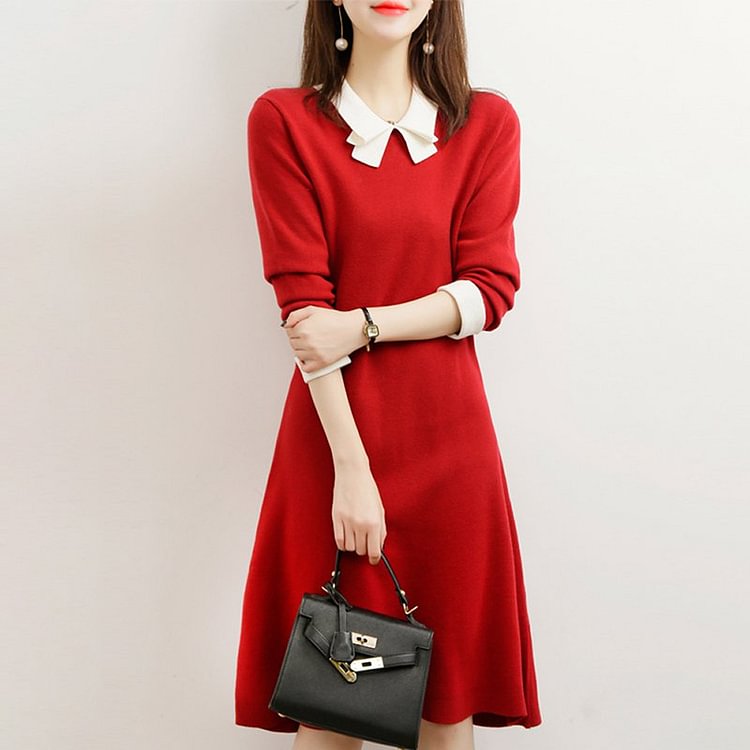 Long Sleeve Shawl Collar Sweet Dresses