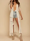 Crochet Tasseled Short Sleeves Cover-Ups Tops
