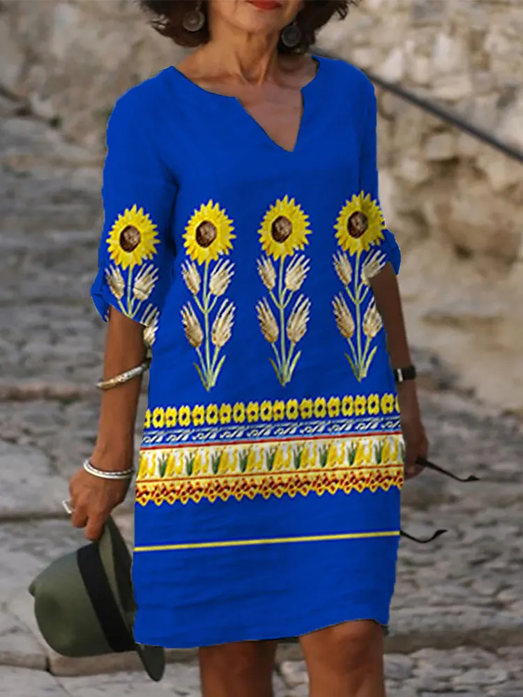 Women's Vintage Sunflower Print Dress