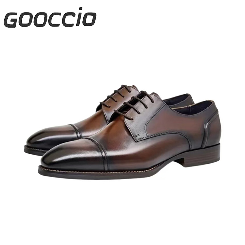 CW195 Cowhide Square-Toe Berby Shoes For Men GOOCCIO   