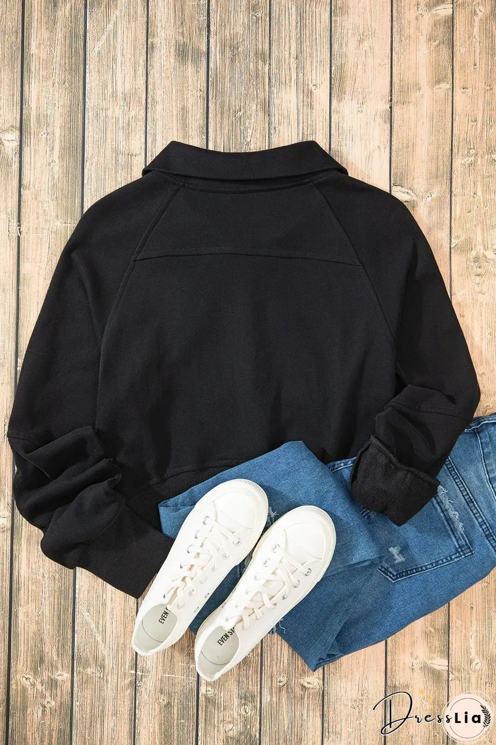 Black Quarter Zip Stand Neck Kangaroo Pocket Sweatshirt